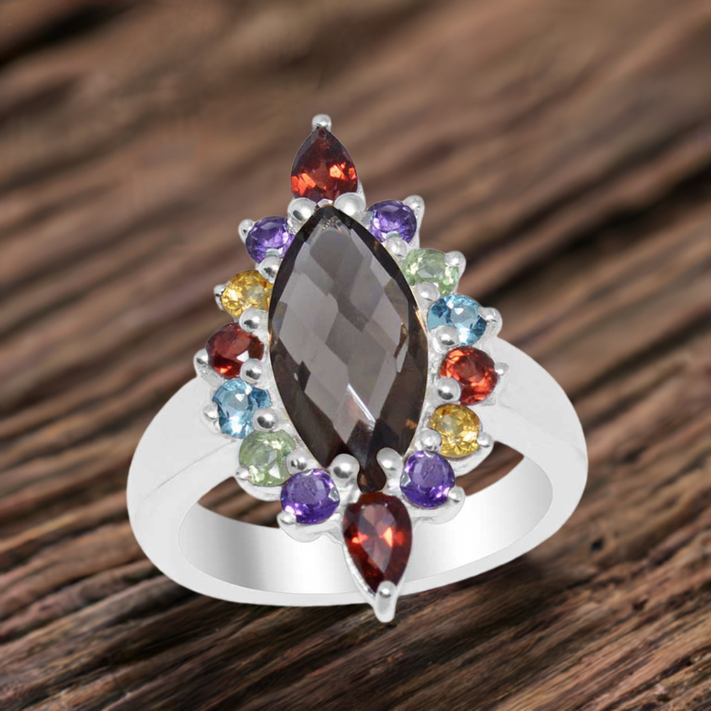 925 Sterling Silver Handmade Rings In Multi Gemstone Jewelry 925SR1660