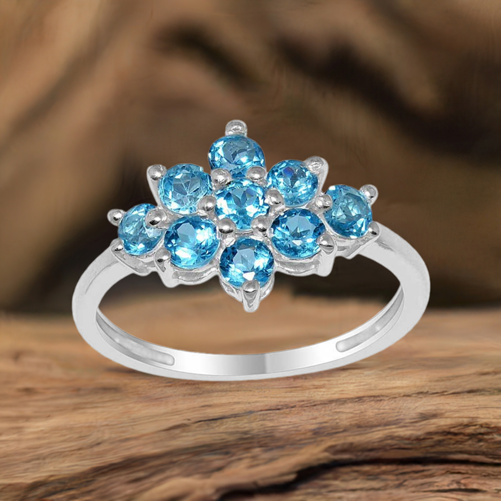 925 Sterling Silver Handmade Rings In Blue Topaz Gemstone Jewelry 925SR1668