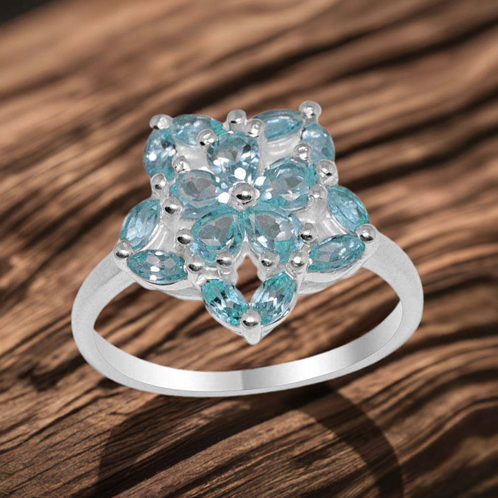 Solid 925 Silver Rings In Natural Blue Topaz Gemstone 925SR1679