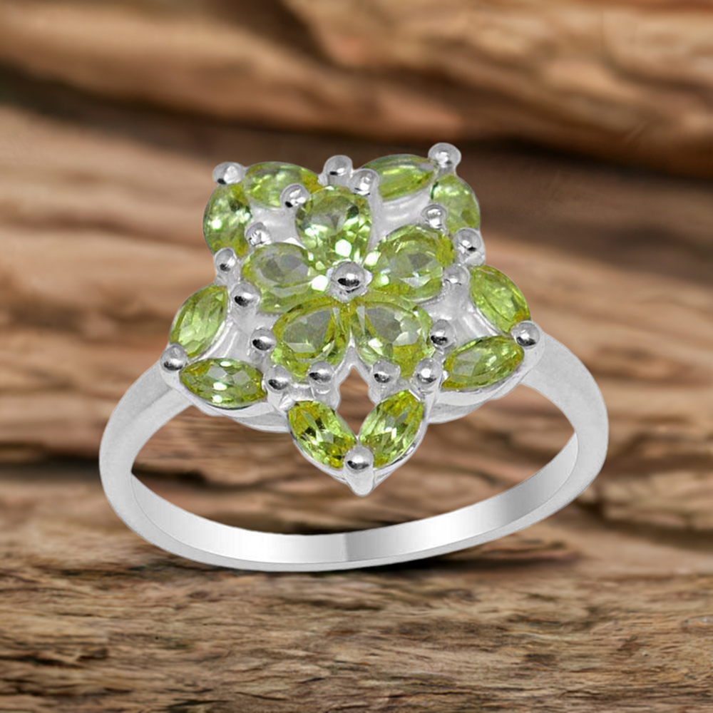 Solid 925 Silver Rings In Semi Precious Peridot Gemstone 925SR1680