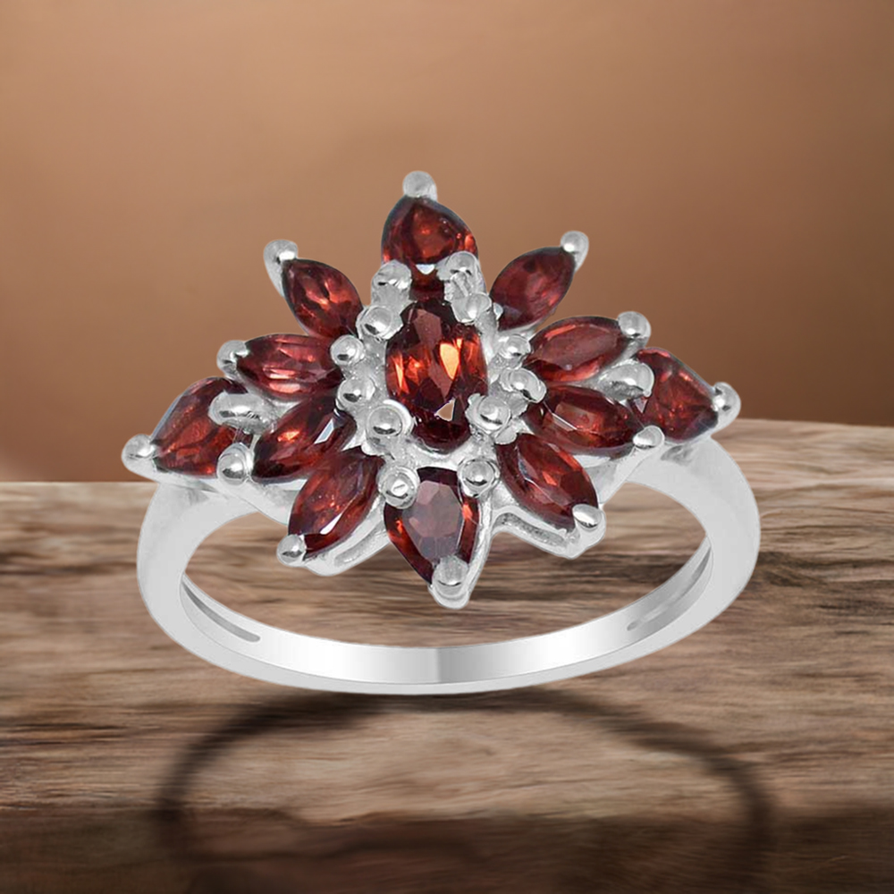Fine 925 Sterling Silver Rings In Natural Garnet Gemstone 925SR1682