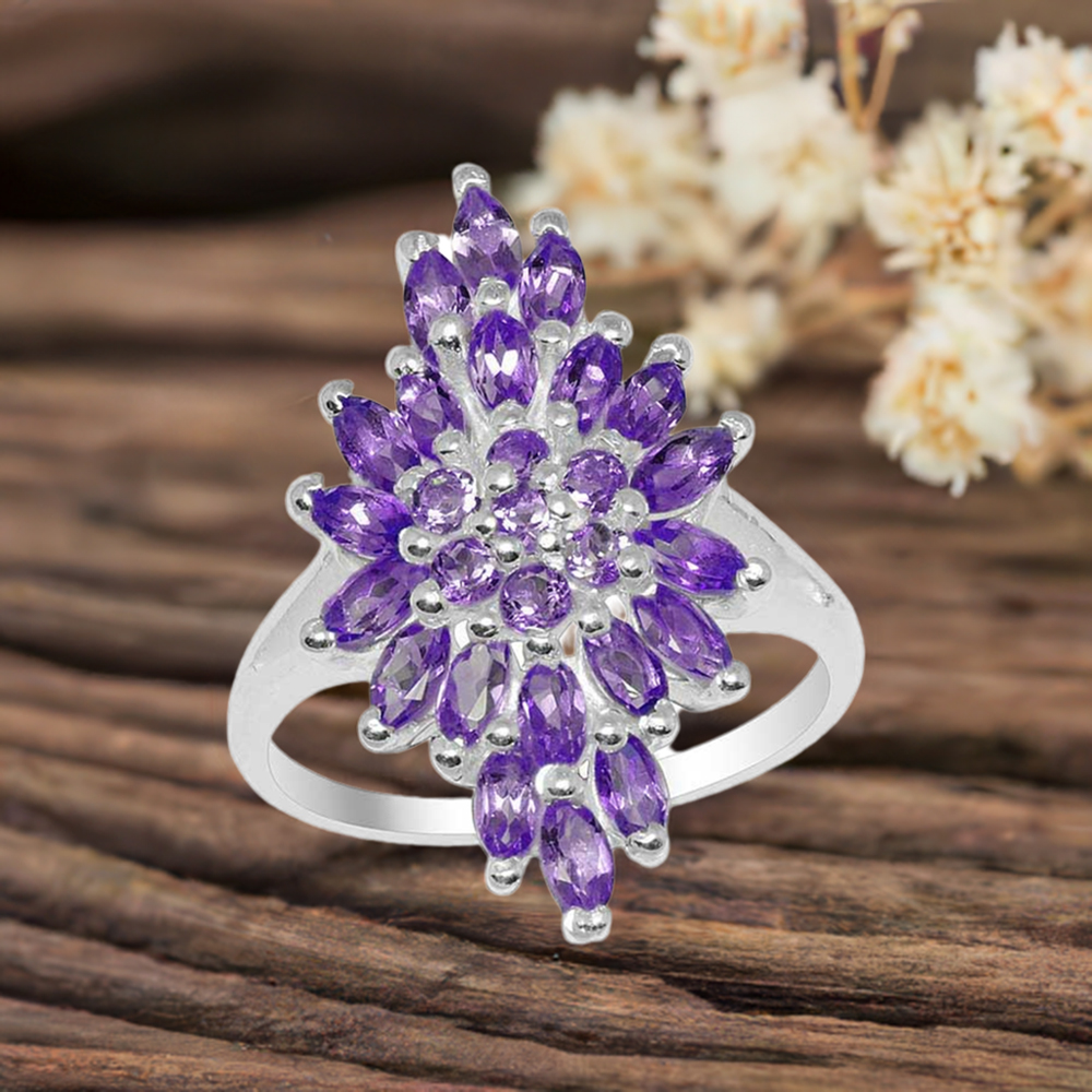Semi Precious Amethyst Gemstone Rings In 925 Sterling Silver 925SR1686