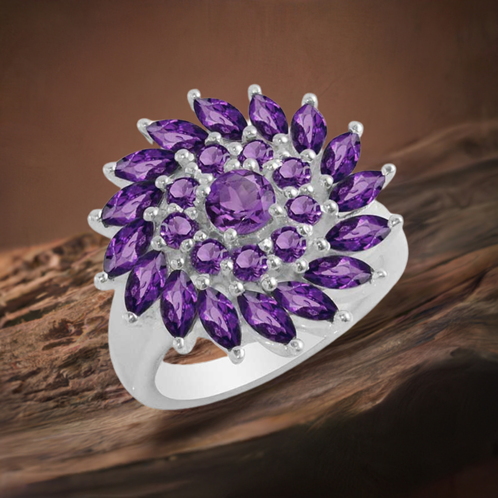 925 Sterling Silver Rings In Semi Precious Amethyst Gemstone 925SR1707