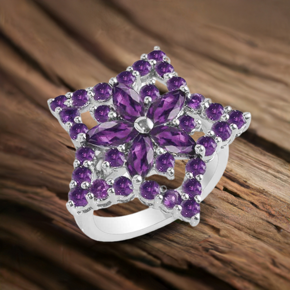 Inexpensive 925 Sterling Silver Handmade Rings Manufacturer In Amethyst Gemstone Jewelry 925SR1737