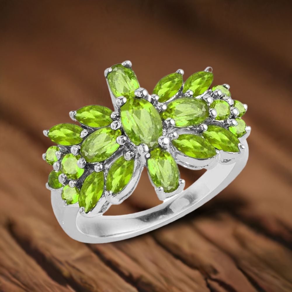 Solid 925 Silver Rings In Natural Peridot Gemstone 925SR1758