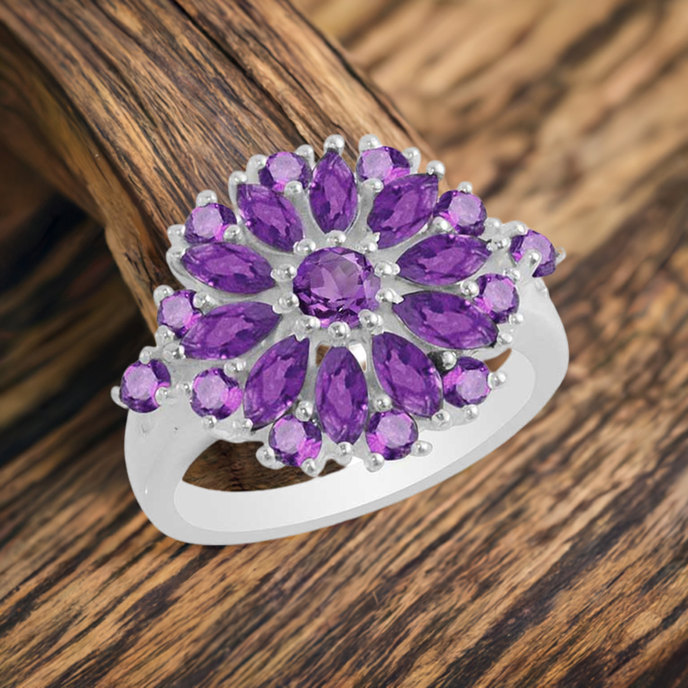 Fine 925 Sterling Silver Rings In Semi Precious Amethyst Gemstone 925SR1762