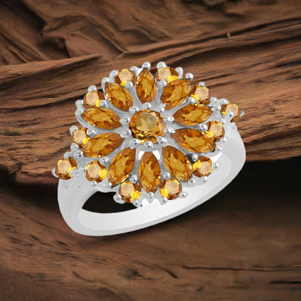 Semi Precious Citrine Gemstone Rings In 925 Sterling Silver 925SR1765