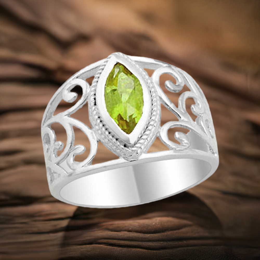 Peridot Birthstone Sterling Silver Filigree Rings 925SR1803