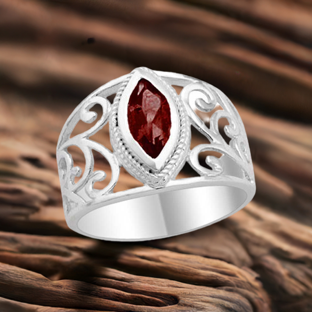Sterling Silver Garnet Filigree Design Rings 925SR1804