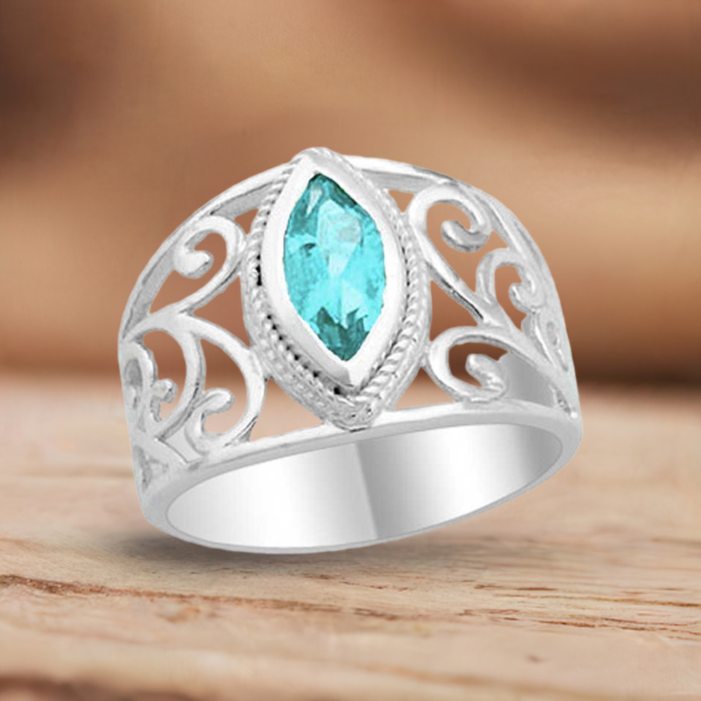 925 Sterling Silver Handmade Rings In Blue Topaz Gemstone Jewelry 925SR1806