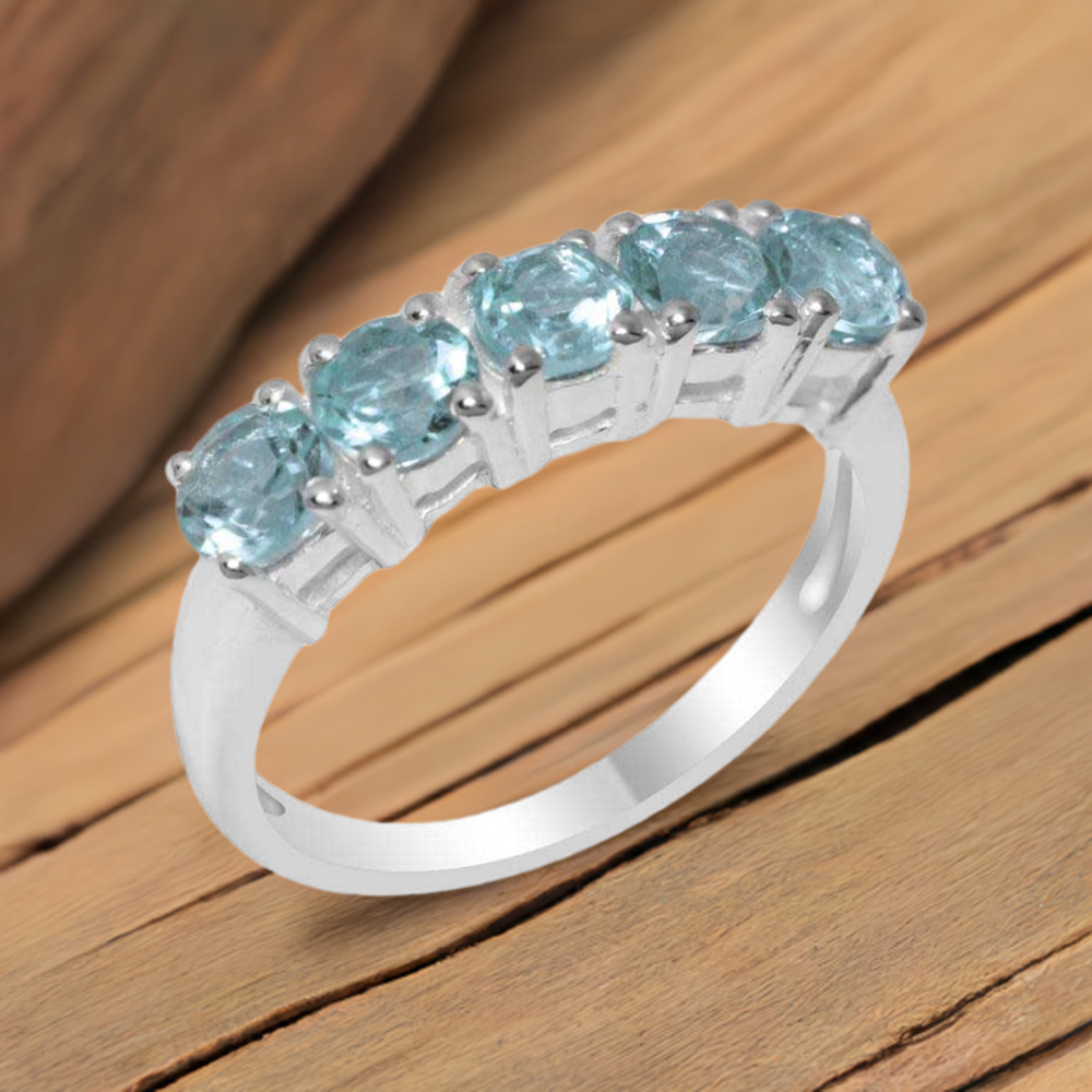Solid 925 Silver Rings In Semi Precious Blue Topaz Gemstone 925SR1826
