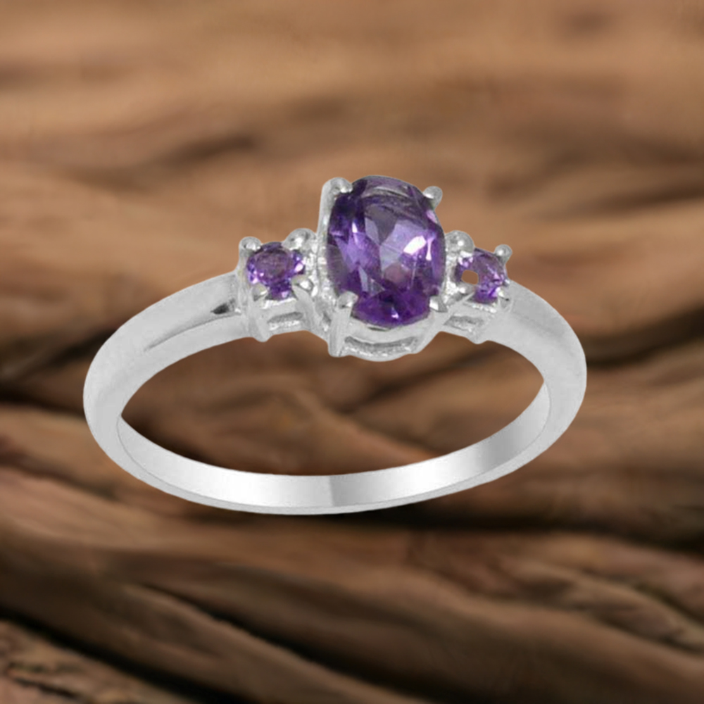 Solid 925 Silver Rings In Genuine Amethyst Gemstone 925SR1827