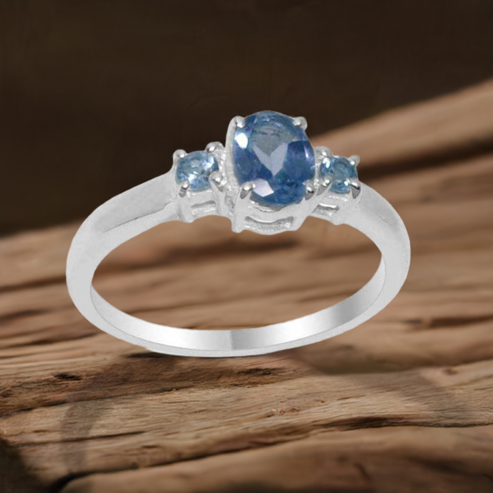 Natural Blue Topaz Gemstone Rings In 925 Sterling Silver 925SR1831