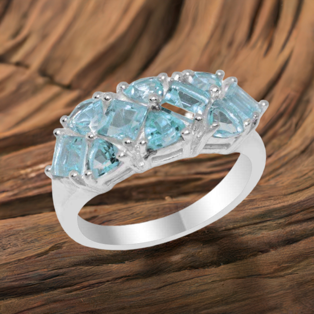 Semi Precious Blue Topaz Gemstone Rings In 925 Sterling Silver Jewelry 925SR1856