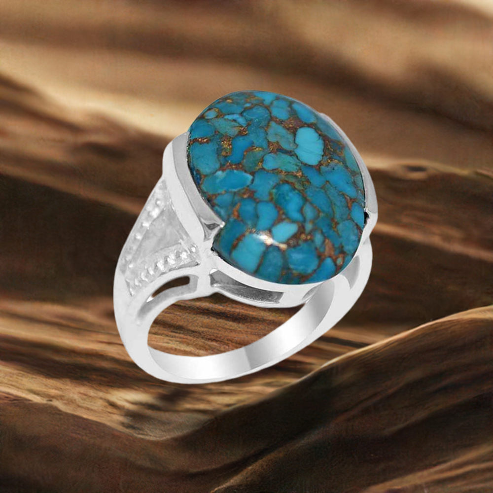 Genuine Copper Turquoise Gemstone Rings In 925 Sterling Silver Jewelry 925SR1860