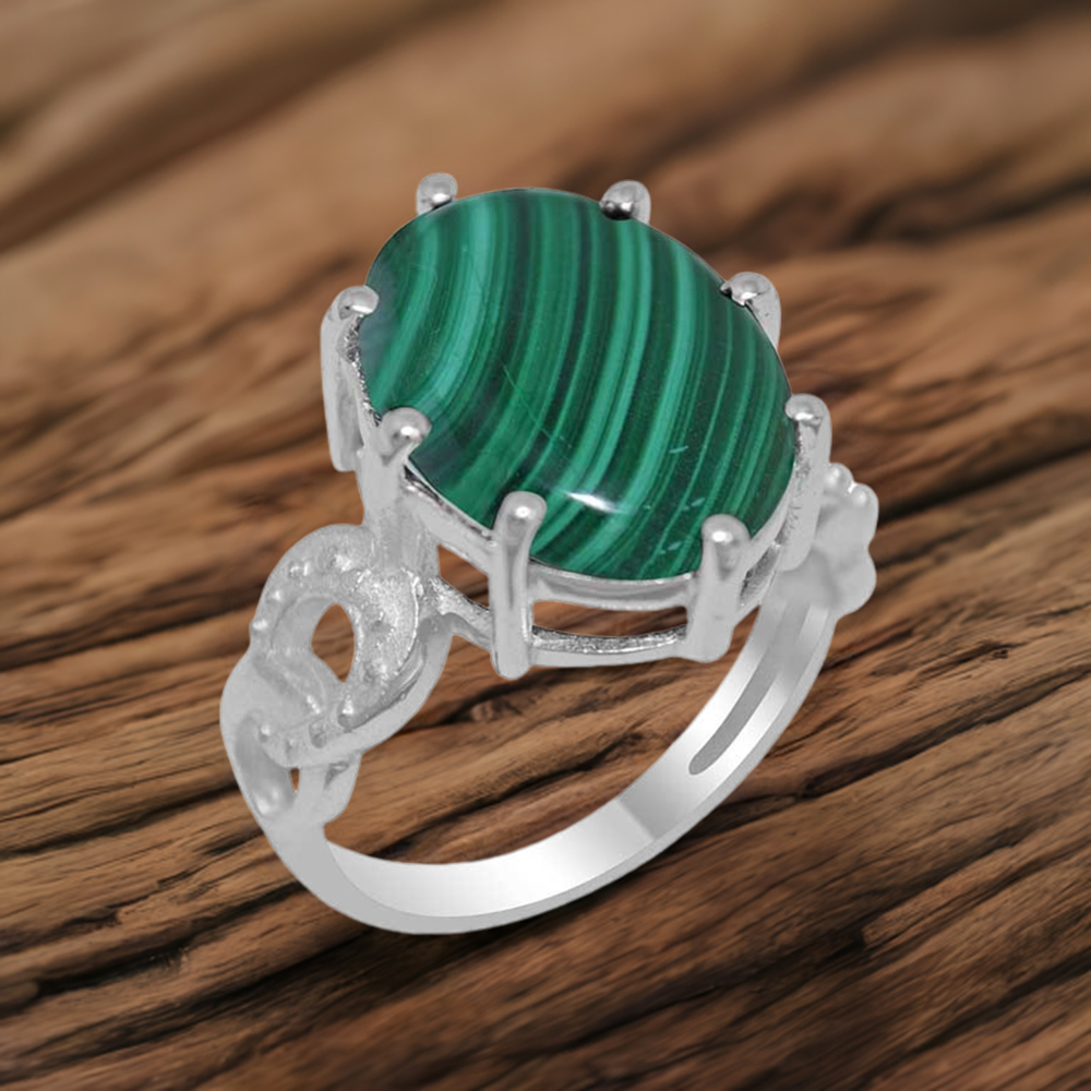 925 Sterling Silver Handmade Rings In Malachite Gemstone Jewelry 925SR1875