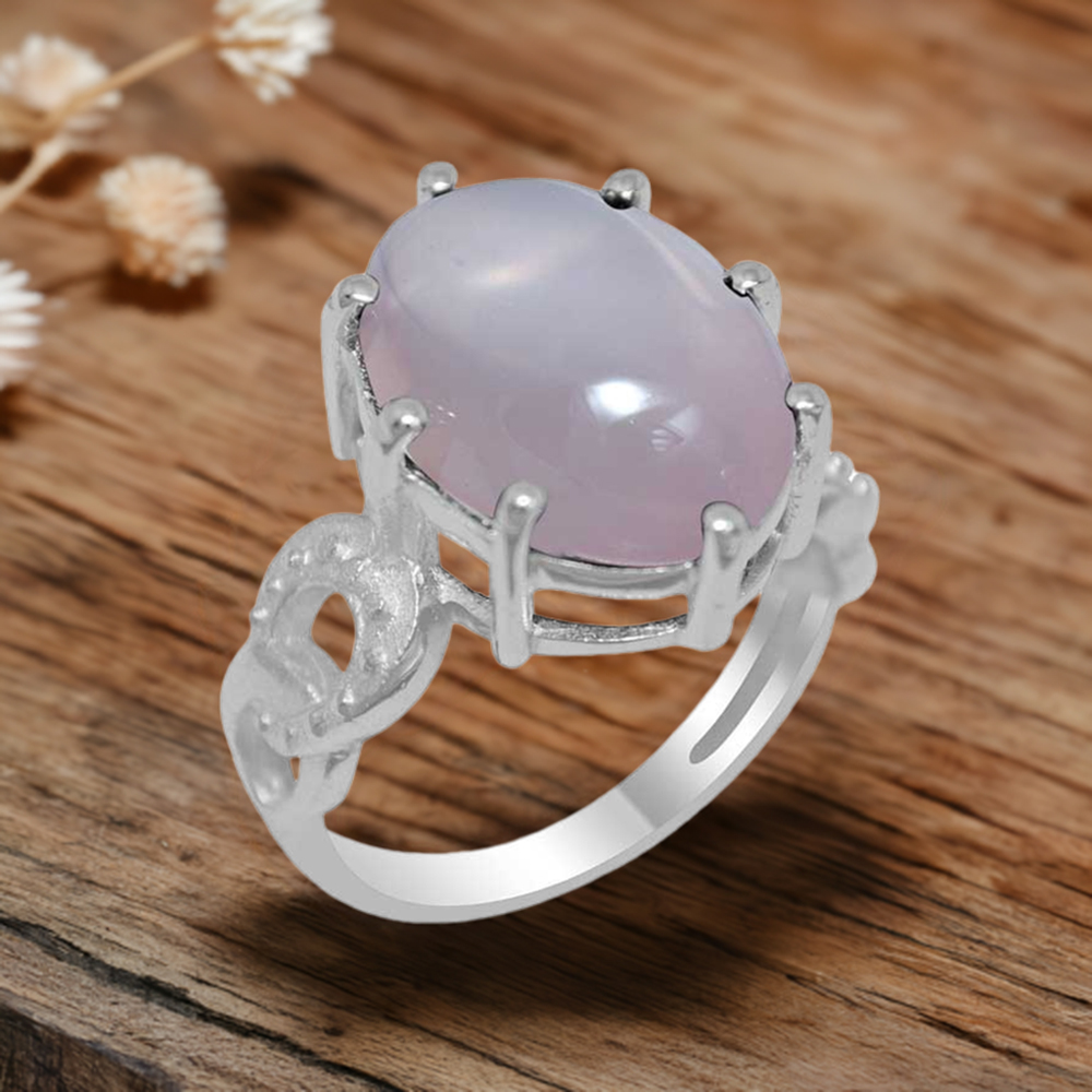 925 Sterling Silver Rings In Rose Quartz Gemstone Jewelry 925SR1877