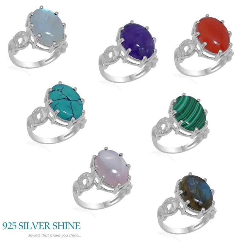 925 Sterling Silver Rings In Rose Quartz Gemstone Jewelry 925SR1877_2