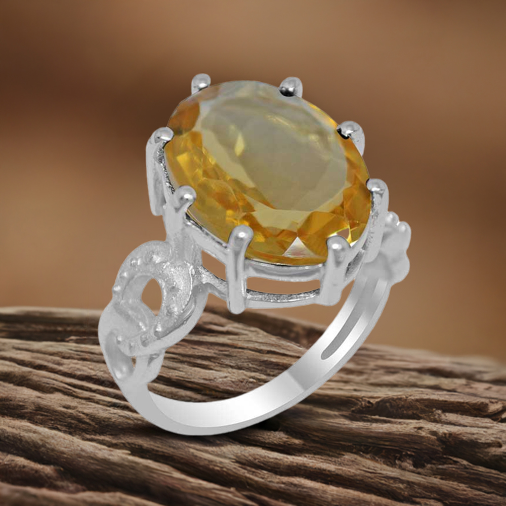 Sterling Silver Citrine Cut Stone Prong Rings 925SR1881
