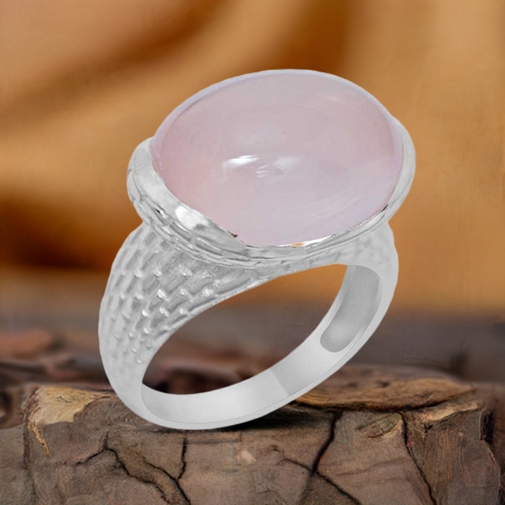 925 Sterling Silver Handmade Rings In Rose Quartz Gemstone Jewelry 925SR1883