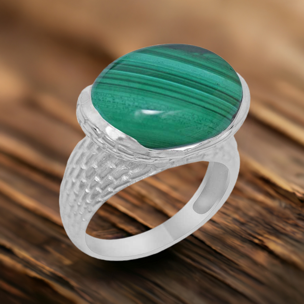925 Sterling Silver Handmade Rings In Malachite Gemstone Jewelry 925SR1885