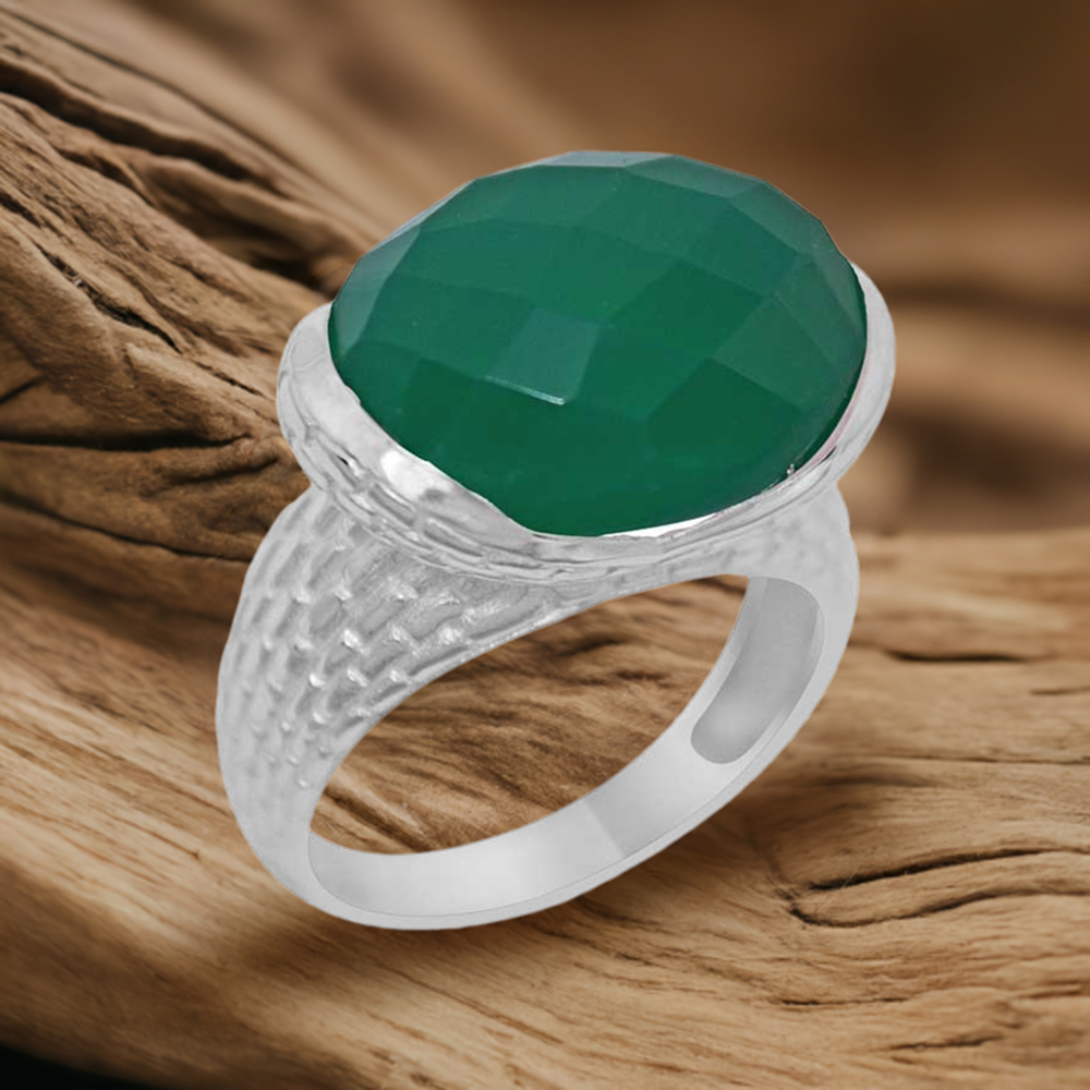 925 Sterling Silver Rings In Green Onyx Gemstone Jewelry 925SR1886