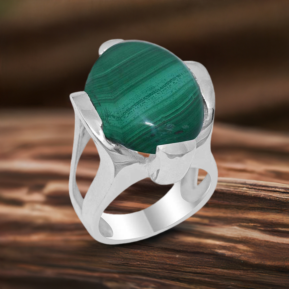 925 Sterling Silver Handmade Rings In Malachite Gemstone Jewelry 925SR1895
