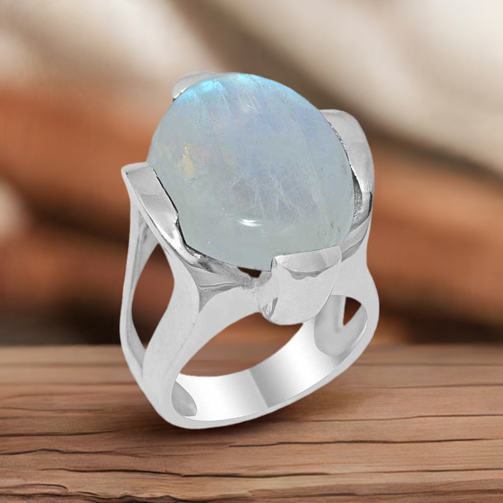 925 Sterling Silver Handmade Rings In Rainbow Moonstone Jewelry 925SR1896