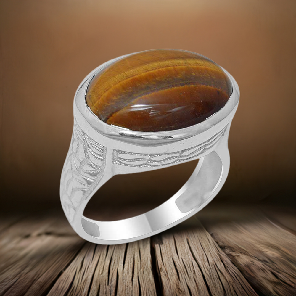 925 Sterling Silver Handmade Rings In Tiger's Eye Gemstone Jewelry 925SR1899
