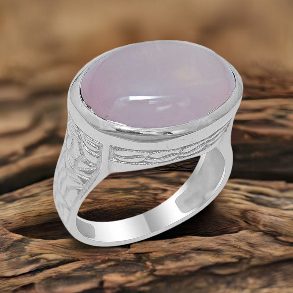 925 Sterling Silver Rings In Genuine Rose Quartz Gemstone 925SR1903
