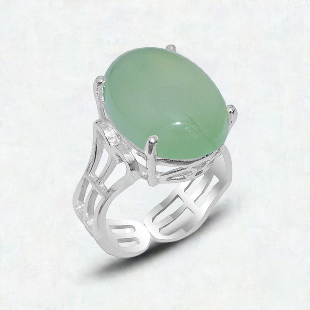 Solid 925 Silver Rings In Natural Prehnite Gemstone 925SR1904