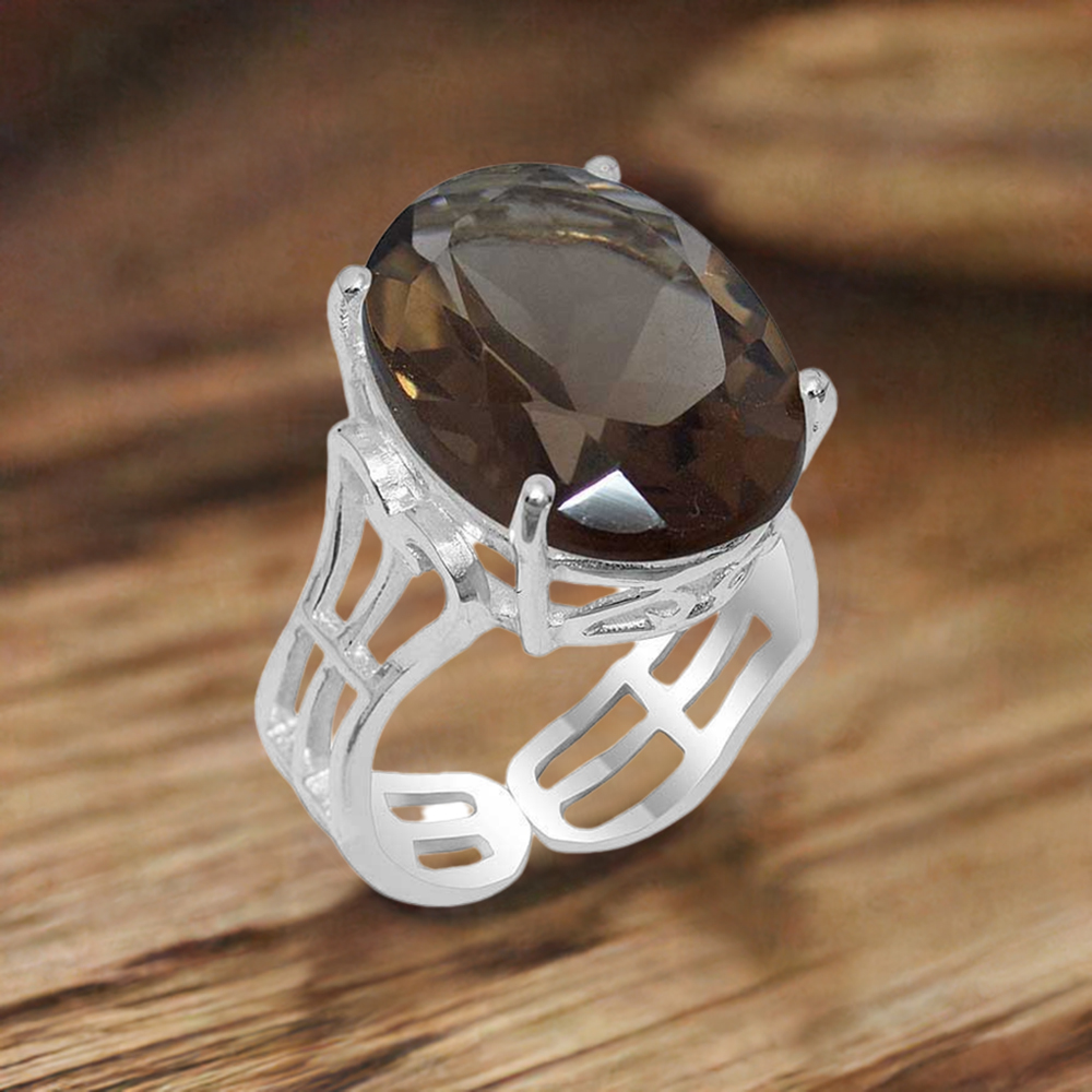Solid 925 Silver Rings In Genuine Smoky Quartz Gemstone 925SR1906
