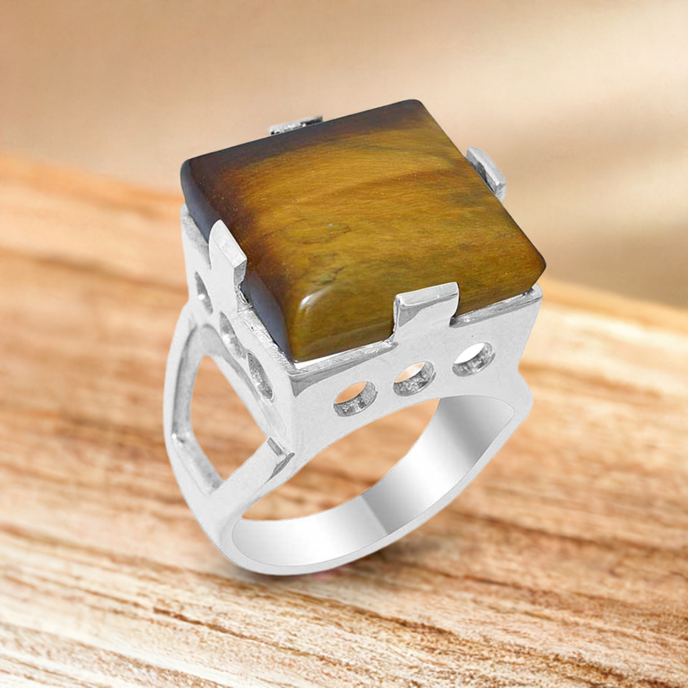 Semi Precious Tiger's Eye Gemstone Rings In 925 Sterling Silver 925SR1911