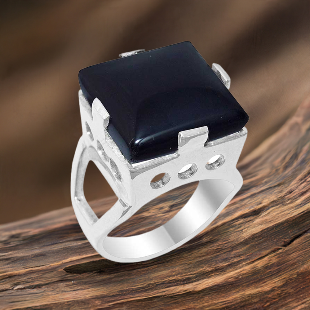 Natural Black Onyx Gemstone Rings In Solid 925 Silver 925SR1913