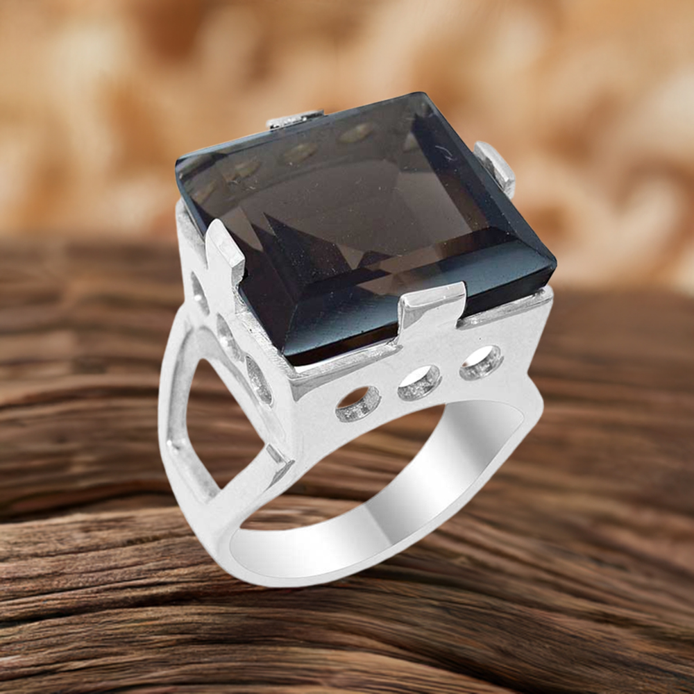 Genuine Smoky Quartz Gemstone Rings In Solid 925 Silver 925SR1915