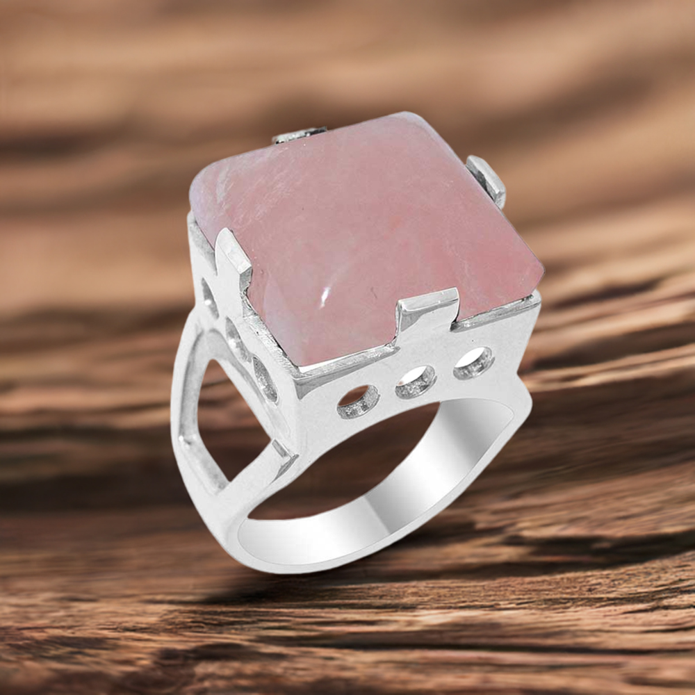 Semi Precious Rose Quartz Gemstone Rings In Fine 925 Sterling Silver 925SR1917