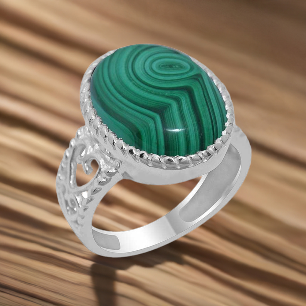 925 Sterling Silver Rings In Natural Malachite Gemstone 925SR1919