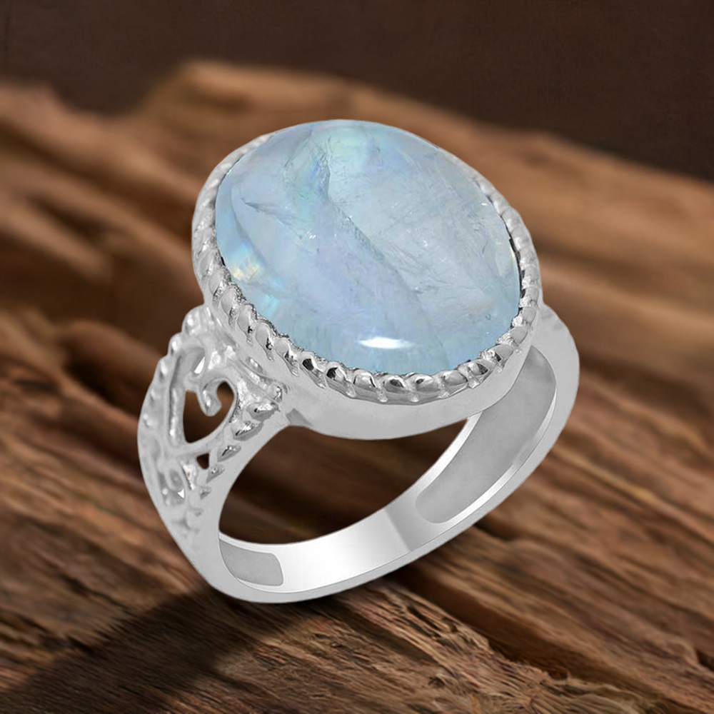 925 Sterling Silver Rings In Semi Precious Rainbow Moonstone 925SR1926