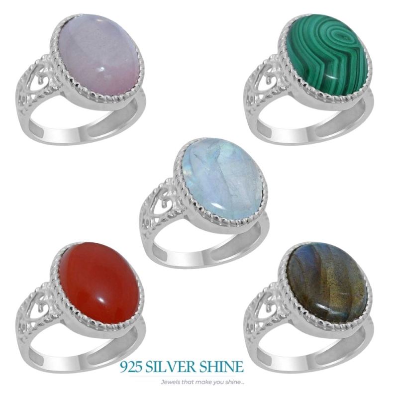 925 Sterling Silver Rings In Semi Precious Rainbow Moonstone 925SR1926_2