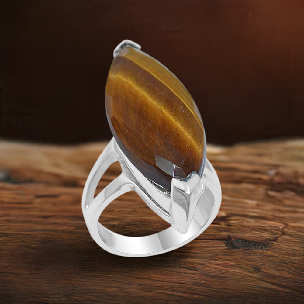 925 Sterling Silver Rings In Natural Tiger's Eye Gemstone 925SR1928