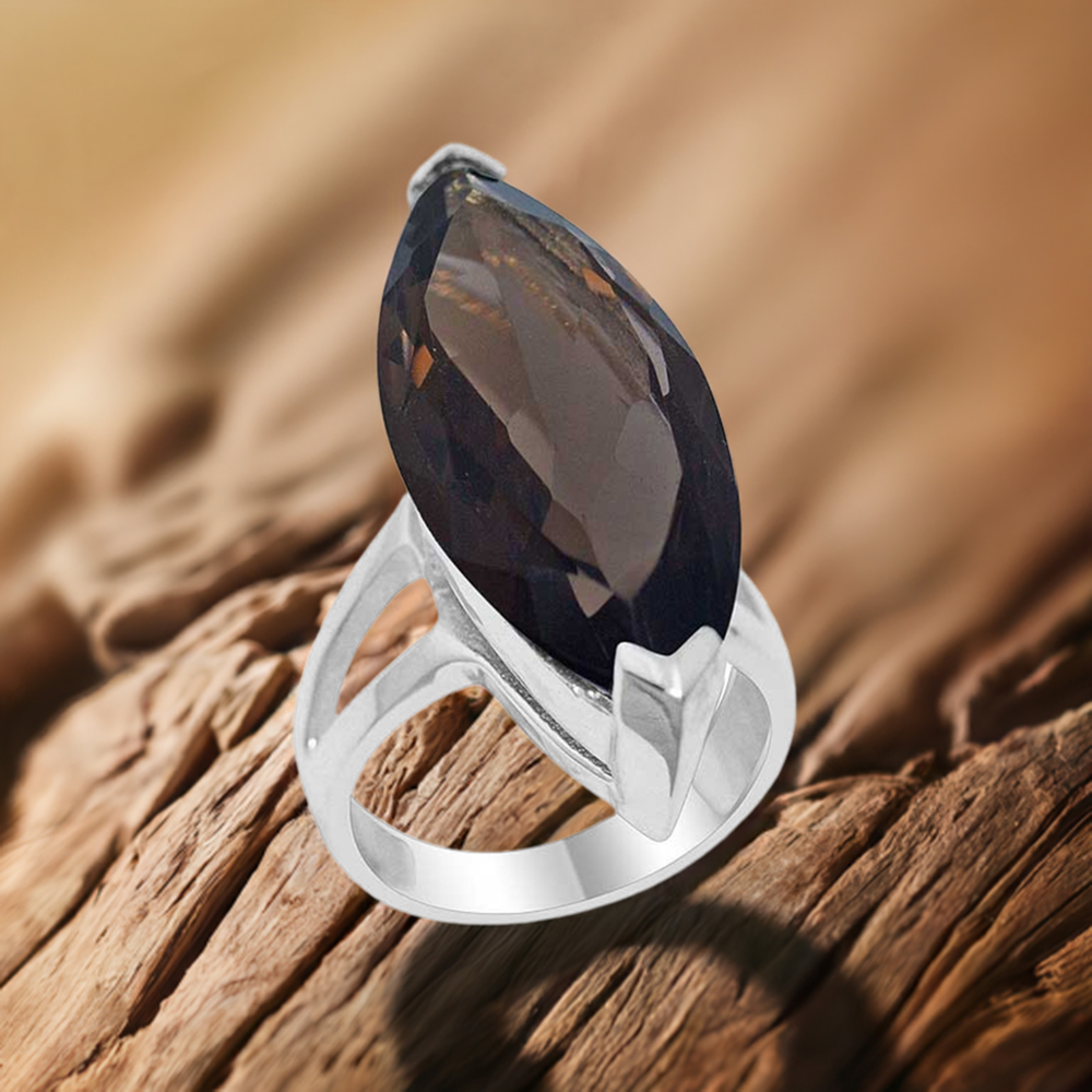 925 Sterling Silver Rings In Genuine Smoky Quartz Gemstone 925SR1930