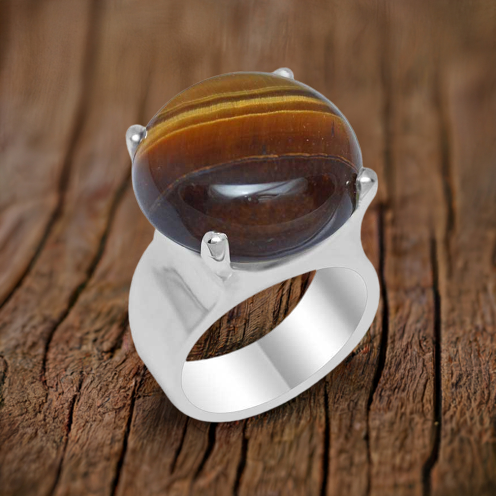 Semi Precious Tiger's Eye Gemstone Rings In 925 Sterling Silver Jewelry 925SR1938