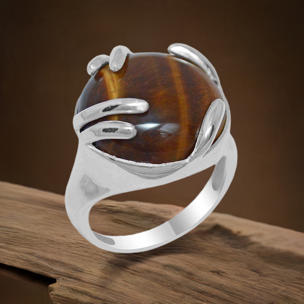 Genuine Tiger's Eye Gemstone Rings In 925 Sterling Silver Jewelry 925SR1942