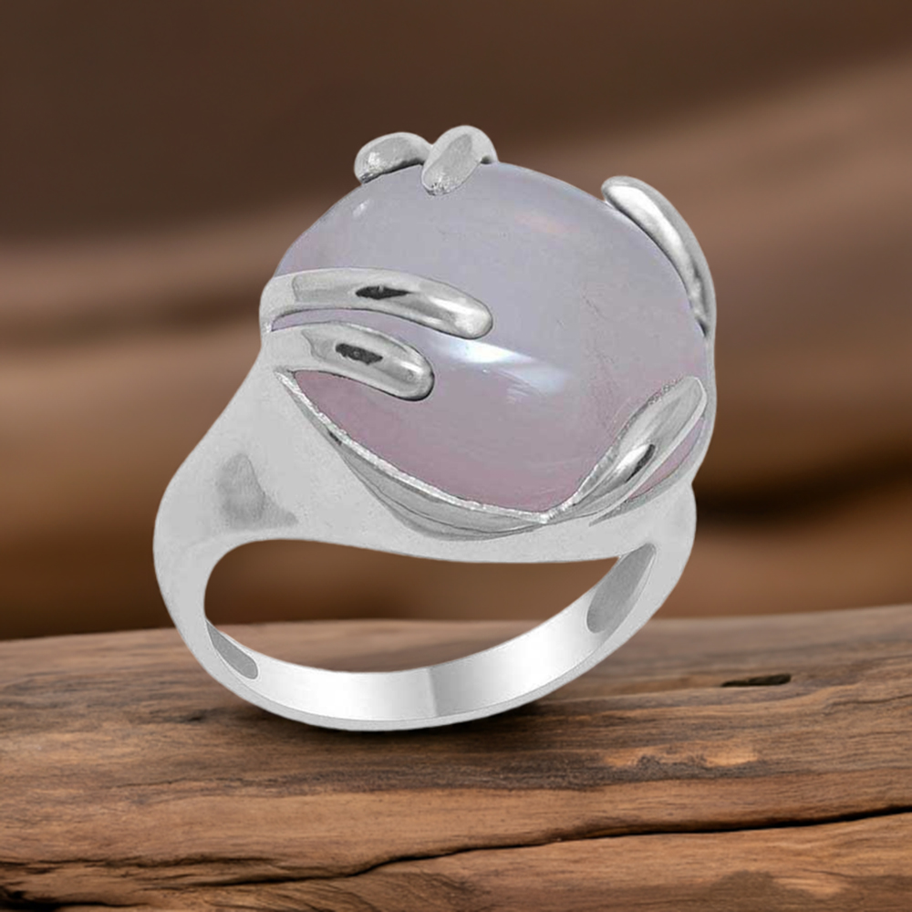 925 Sterling Silver Handmade Rings In Rose Quartz Gemstone Jewelry 925SR1949