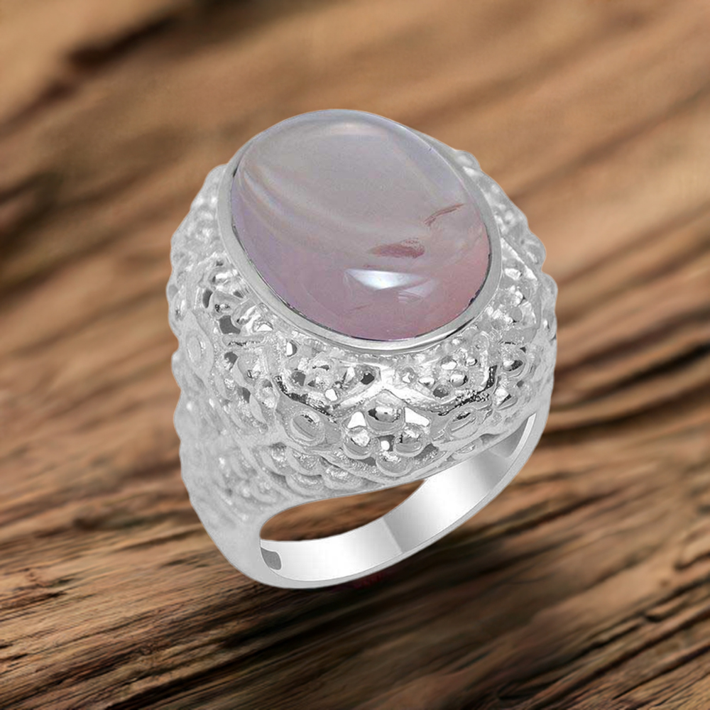 925 Sterling Silver Handmade Rings In Rose Quartz Gemstone Jewelry 925SR1952