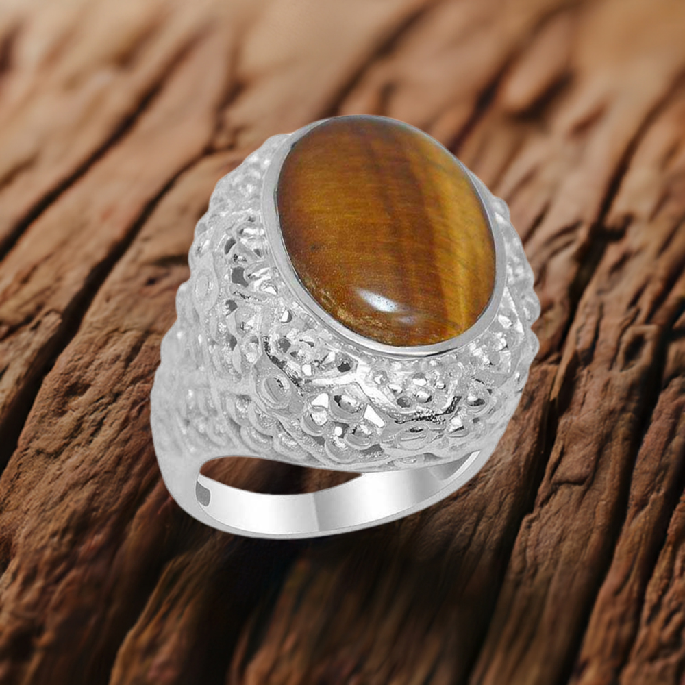 925 Sterling Silver Rings In Tiger's Eye Gemstone Jewelry 925SR1955