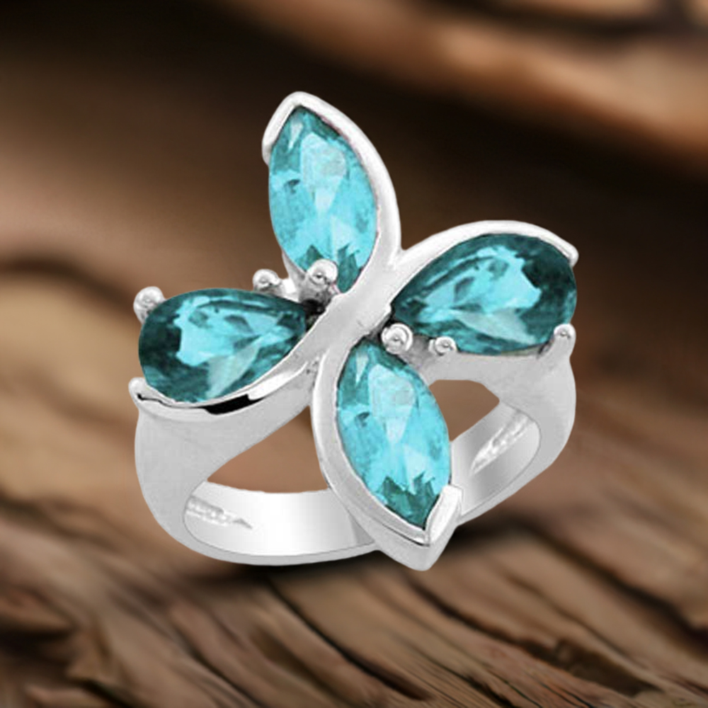 Natural Blue Topaz Gemstone Rings In Solid 925 Silver 925SR1992
