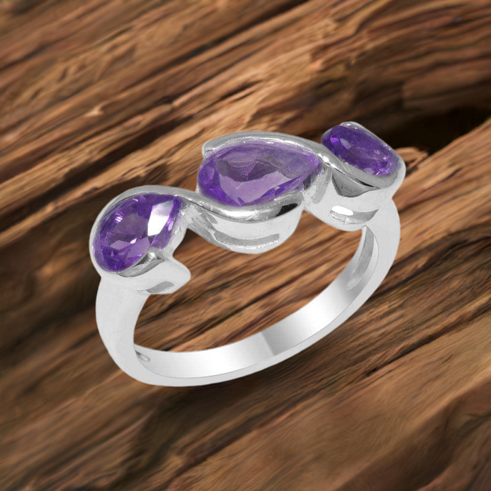 925 Sterling Silver Rings In Genuine Amethyst Gemstone 925SR2003