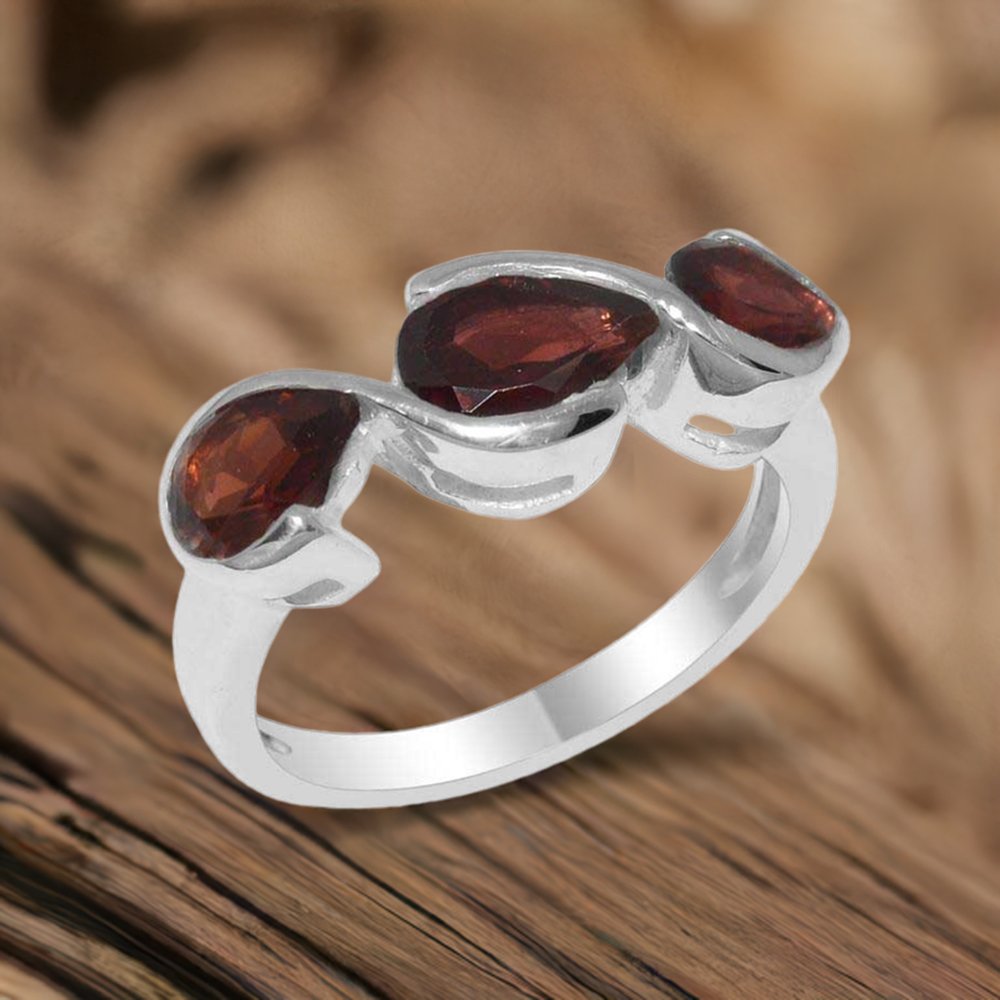 925 Sterling Silver Rings In Genuine Garnet Gemstone 925SR2006