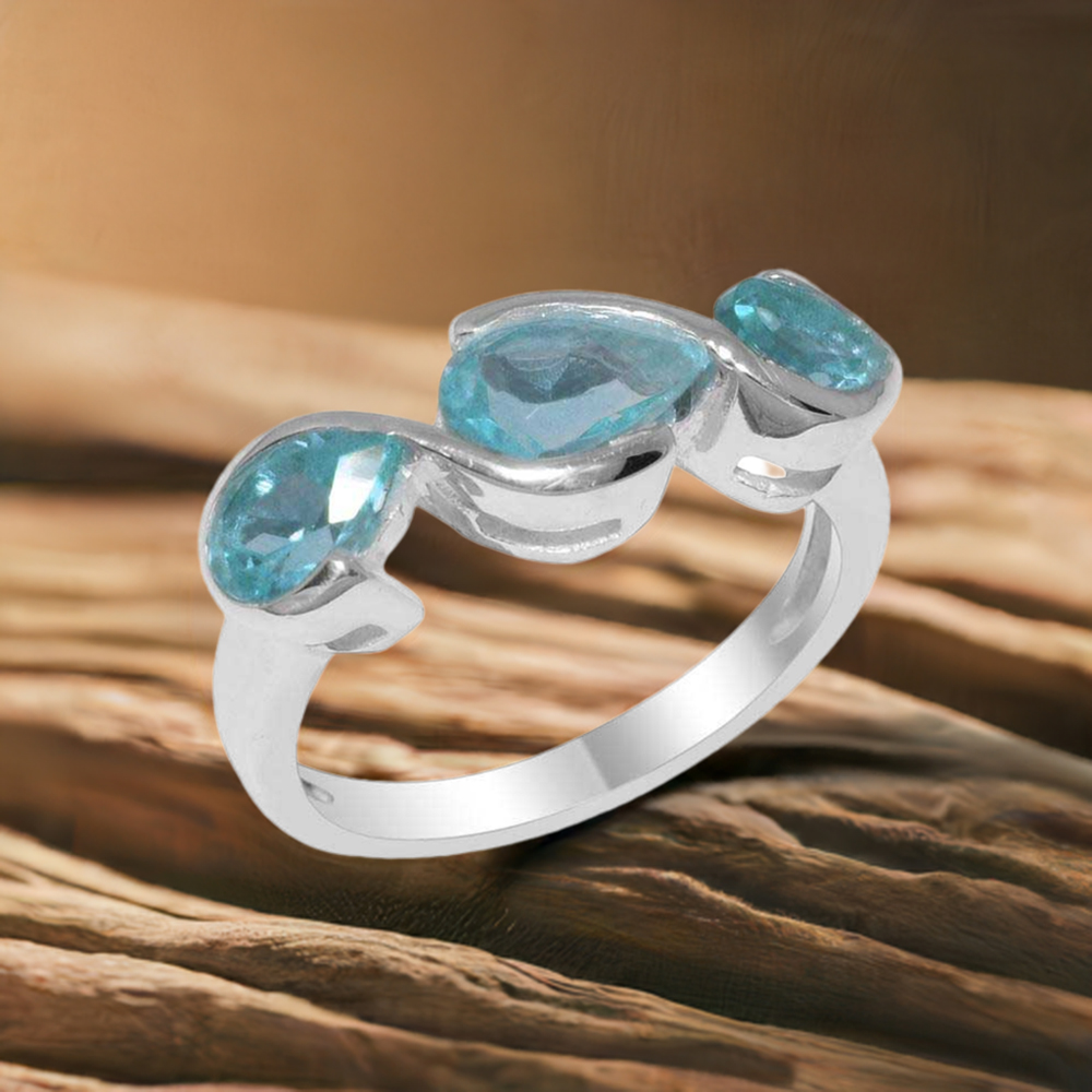 925 Sterling Silver Rings In Semi Precious Blue Topaz Gemstone 925SR2008